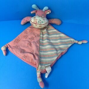 Maison Chic Cow Baby Security Lovey lovies Pink Floral Striped Plush Toy OS